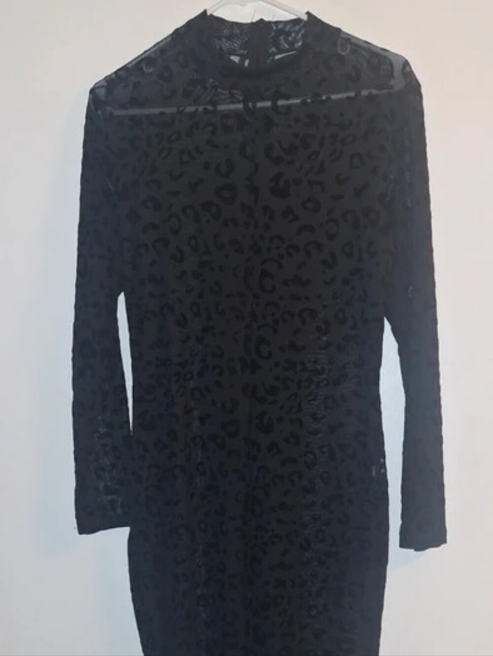 Black Long-Sleeve Velvet Animal Print Jumpsuit